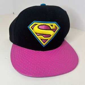 Superman Supergirl Black And Pink Snap Back Hat Cap DC Comics Adjustable Back